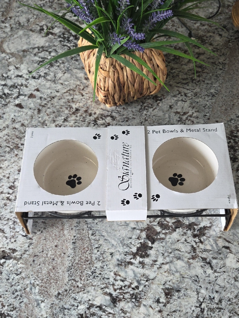 Signature Ceramic Pet Bowls with Black Paw Prints
